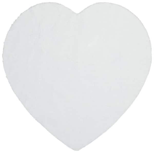 Well Woven Opal Crest Modern Glam Faux Fur Solid Shag White 5 ft. 2 in. x 5 ft. 2 in. Heart Area Rug