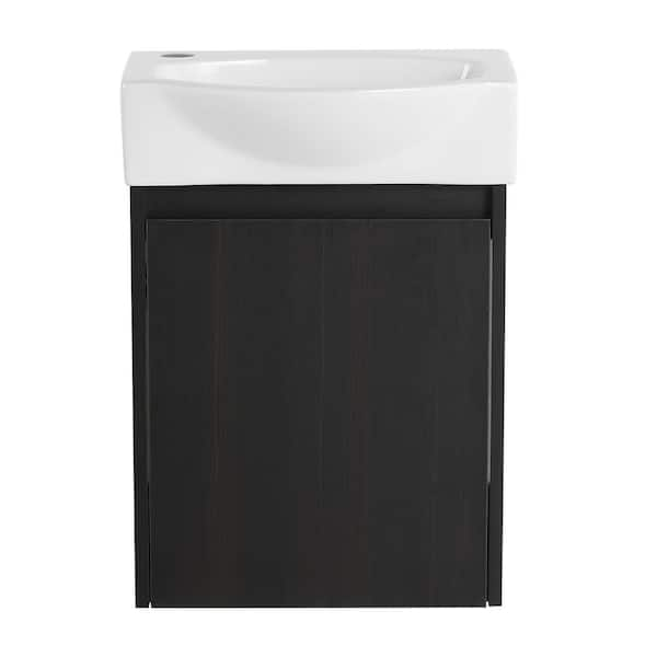 11 in. W x 16 in. D x 22 in. H 1-Sink Wall Mounted Bath Vanity in Black with White Resin Top