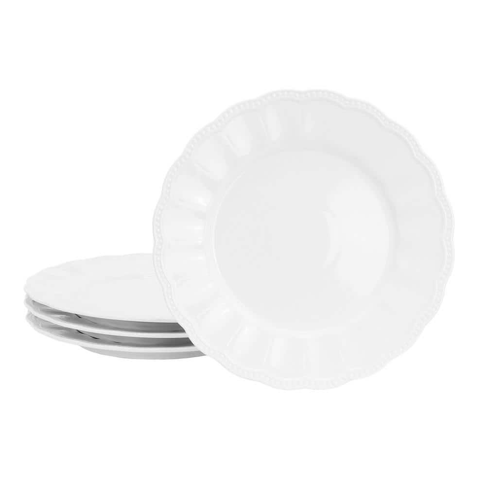 HOMETRENDS Ultra Durable White 10.5 in Fine Ceramic Embossed Dinner