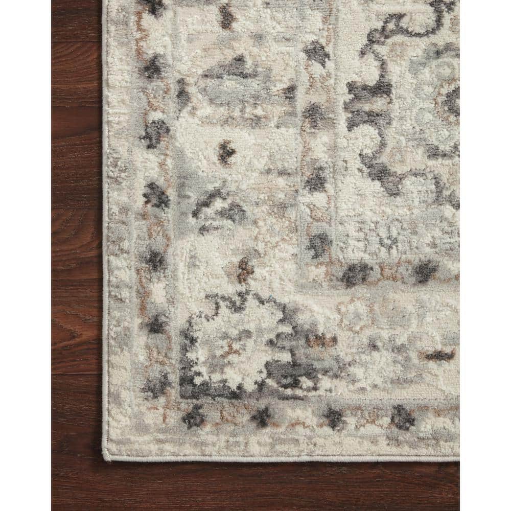 Ivory and Stone Oriental Synthetic Square Rug Sample