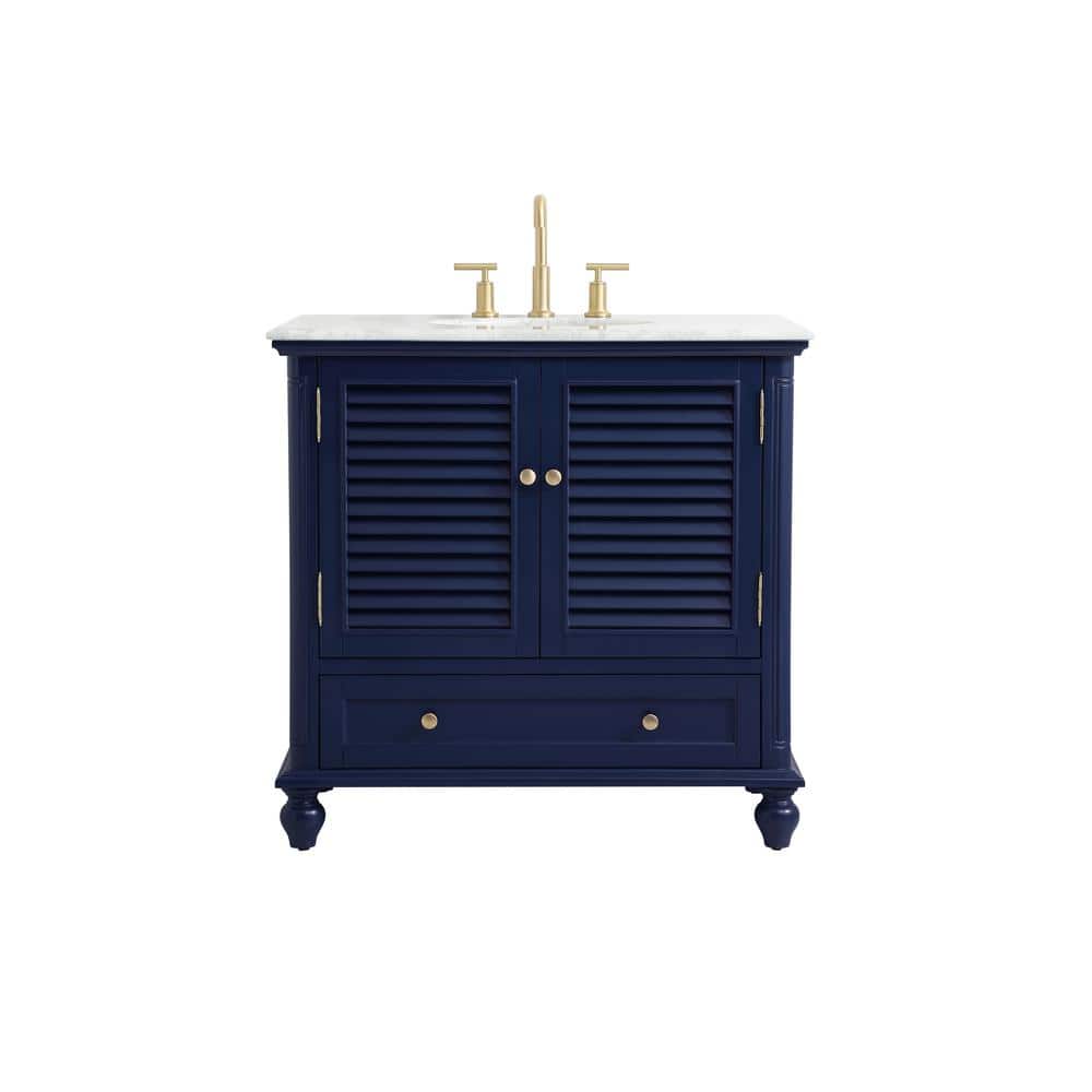 Simply Living 36 in. Single Bathroom Vanity in Blue with Marble Vanity Top 