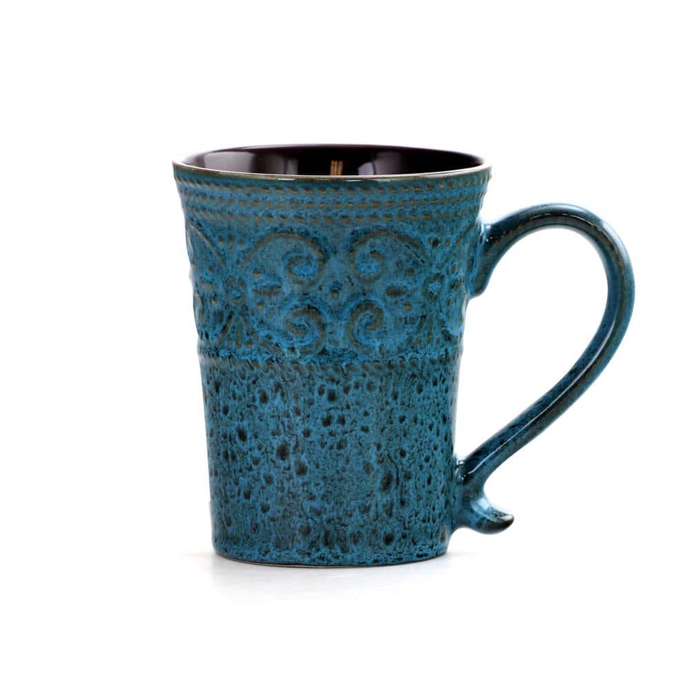 Lavish Blue Ceramic Round Dinnerware Set, Service for 4