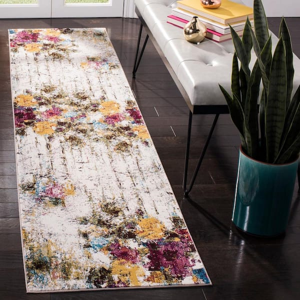Aria 2 ft. x 10 ft. Cream/Olive Abstract Runner Rug