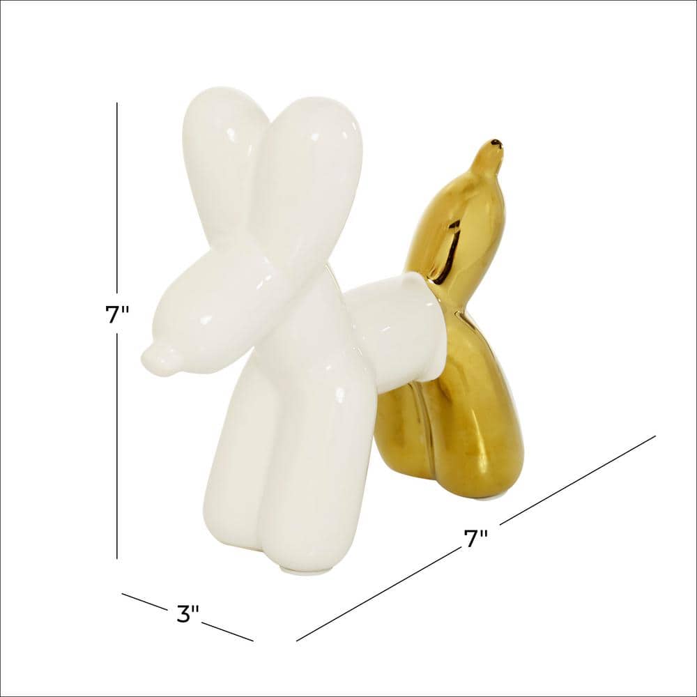 White and Gold Ceramic Balloon Dog Sculpture for Kids