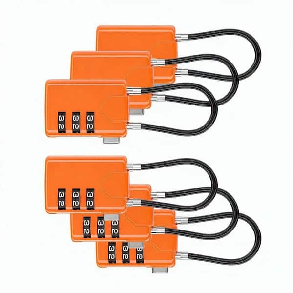 Orange Travel Combination Luggage Cable Locks for Suitcase, Gym Locker, Toolbox and Backpack (6-Pack)