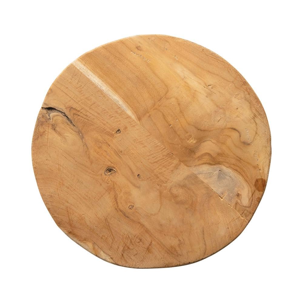 Elegant Teakwood Round Stool, Textured Brown Surface, 12"x17.75"