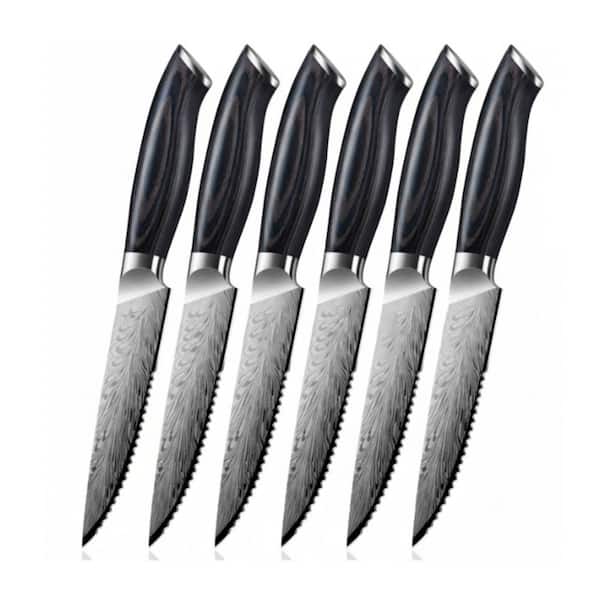 4.5 in. High Hardness Powder Steel Partial Tang Serrated Steak Knife with Ergonomic Pakkawood Handle Set of 6