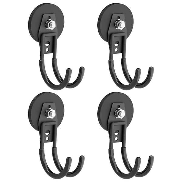 Black Steel Magnetic Hook Heavy Duty Anti-Slip Coating Garage Cable Tool Holder Accessory 4 Pack