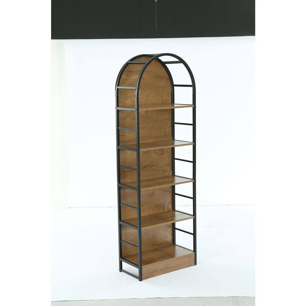 Eulas 71 in. Tall Brown Wood 5-Shelf Etagere Bookcases, Arched Bookshelf with Metal Frame, Freestanding Display Shelves price history on PriceWatchPro