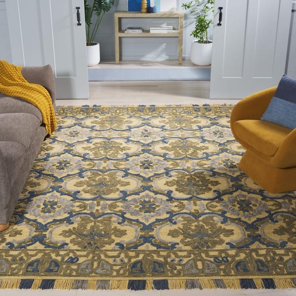 Blossom 8 ft. x 10 ft. Gold/Blue Oriental Area Rug