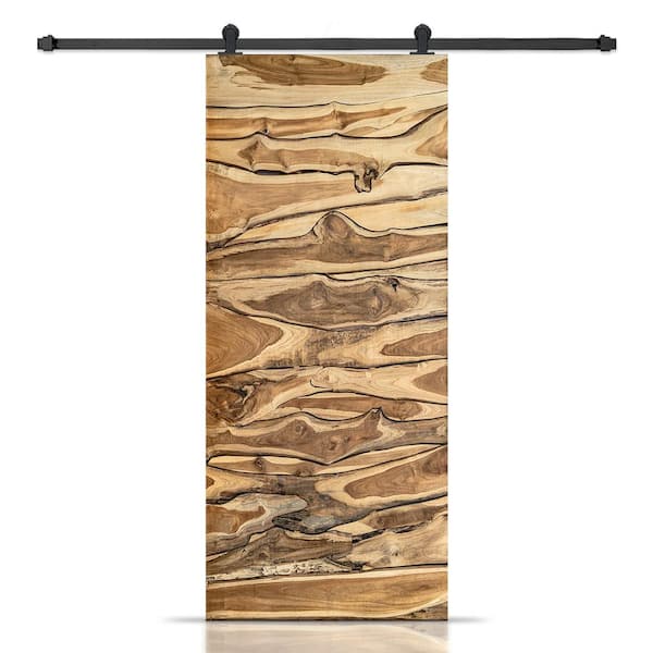 CALHOME 36 in. x 96 in. Artisan Print Series Timber MDF Modern Interior Sliding Barn Door with Hardware Kit