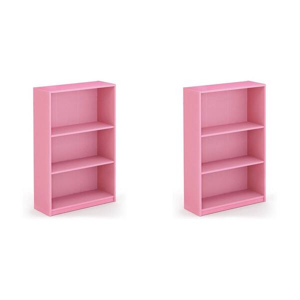 Furinno 40.3 in. Pink Jaya Home Wooden 3-Tier Adjustable Bedroom Bookcase Shelf (2-Pack)