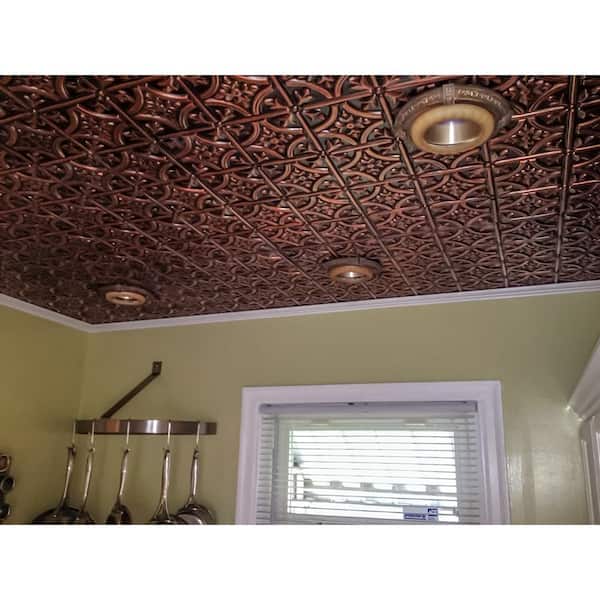 Valencia 2 ft. x 2 ft. Glue Up Vinyl Ceiling Tile in Antique Copper (40 sq. ft./Case)