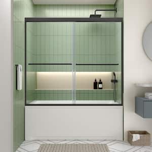 Biviere 60 in. W x 58 in. H Sliding Bathtub Door, CrystalTech Treated 1/4 in. Tempered Clear Glass, Matte Black Hardware