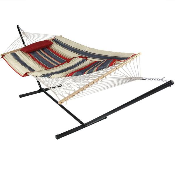 Sunnydaze Decor 12 ft. Rope Hammock Bed Combo with Stand, Pad and