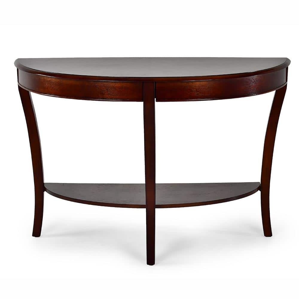 Troy 45 in. Medium Cherry Standard Half Moon Wood Console Table with Shelve