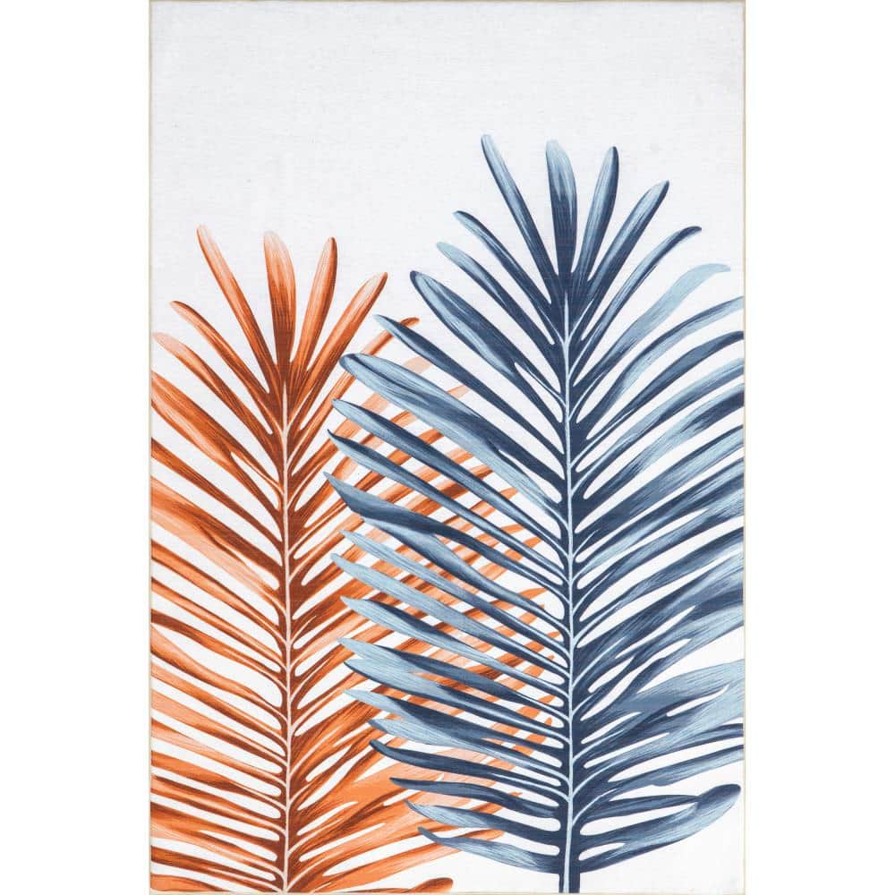 nuLOOM Auri Double Palm Machine Washable Blue 8 ft. x 10 ft. Indoor