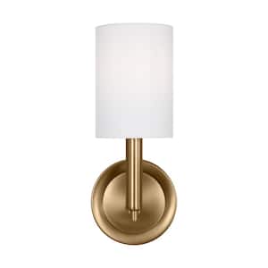 Egmont 1-Light Satin Brass Wall Sconce with White Linen Fabric Shade