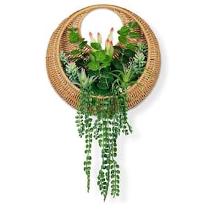 18 in. Hanging Artificial Succulent Planted in Woven Basket