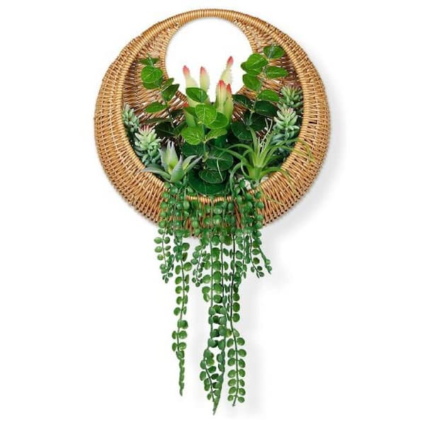 Unbranded 18 in. Hanging Artificial Succulent Planted in Woven Basket