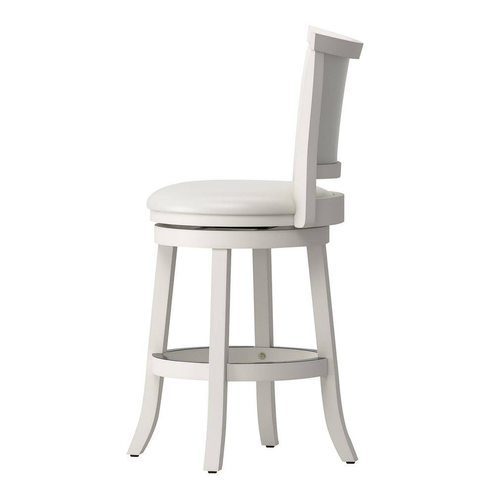 White Wood Swivel Counter Height Barstools with Leather Seats, Set of 2