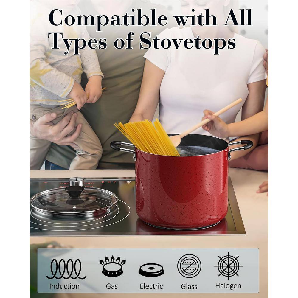 Marble Red 10.5-Qt Aluminum Nonstick Stockpot with Glass Lid