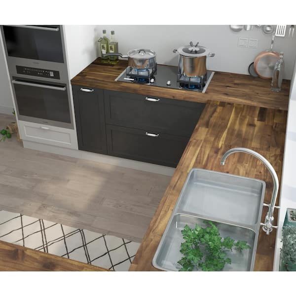 Interbuild 8 ft. L x 25.5 in. D, Acacia Butcher Block Standard Countertop in Brown with Square Edge