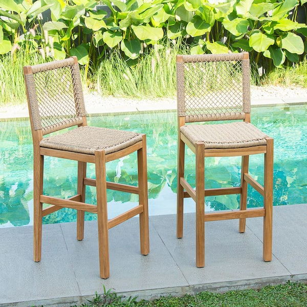 Cambridge Casual Charlotte 2-Piece Teak Wood Outdoor Bar Stool Patio Bistro Chair