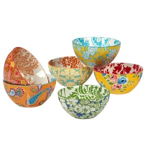Damask Floral 12 oz. 4.75 in. Multicolor Porcelain All Purpose Bowl (Set of 6)