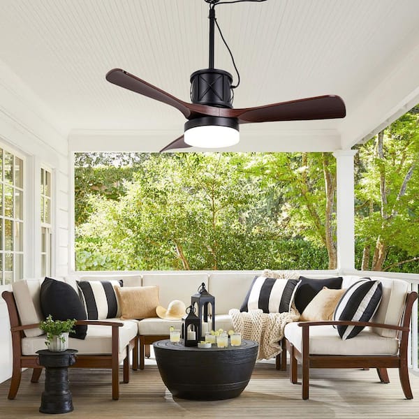 42 in. Black and Brown Outdoor Modern Ceiling Fan with LED Light and Remote, 6 Speed DC Motor Waterproof Ceiling Fan
