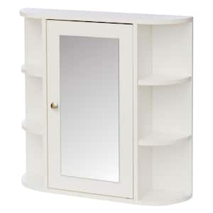 26 in. x 25 in. Surface Mount Medicine Cabinet Storage Organizer, Mirrored Vanity Chest with Open Shelves