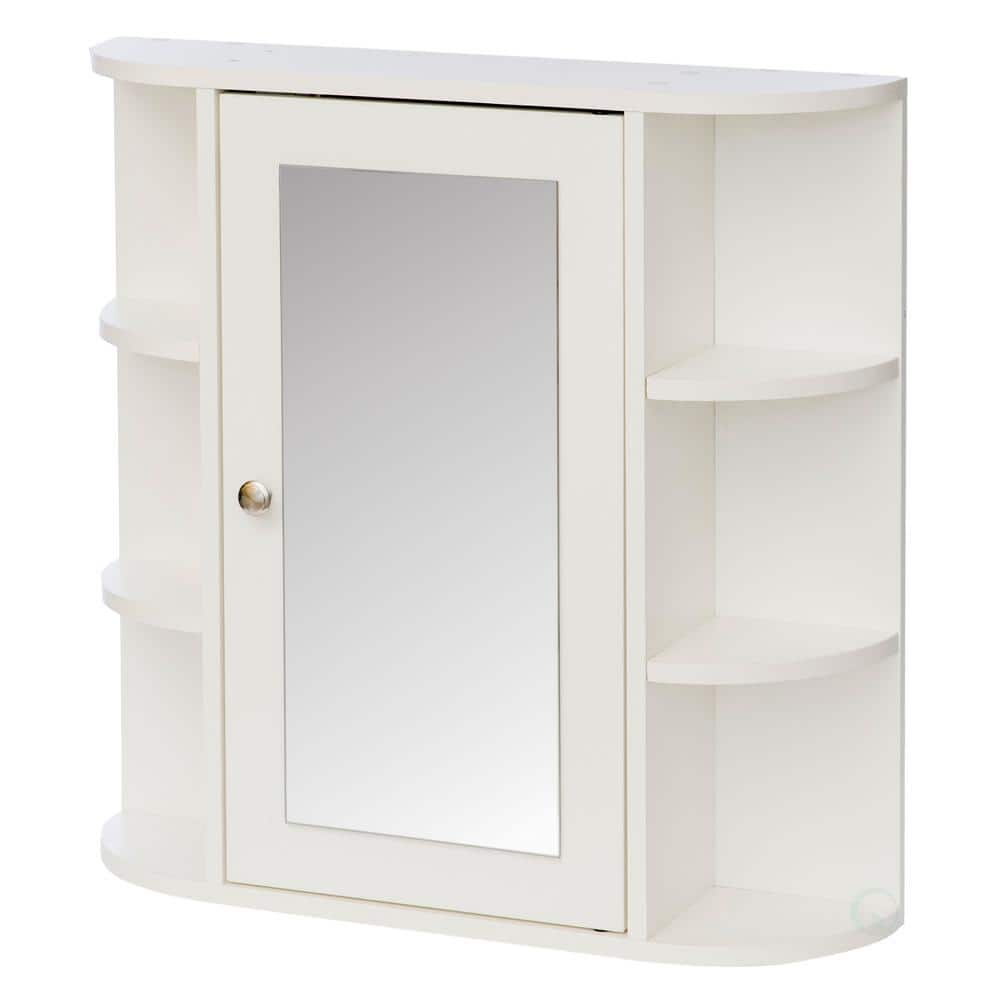 White Wall Mounted Mirrored Medicine Cabinet with Open Shelves