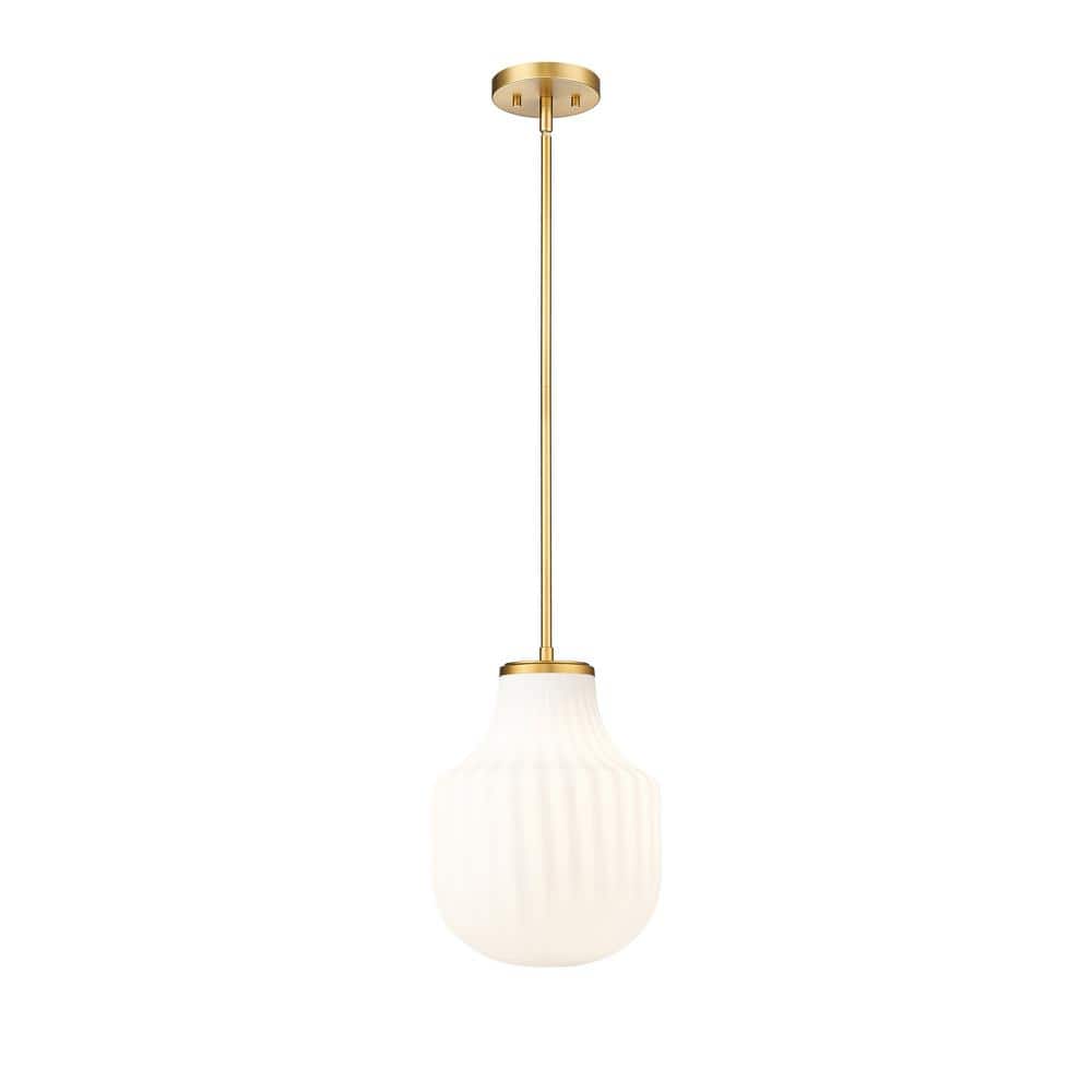 Newbury 60-Watt 1-Light Modern Gold Pendant-Light with White Opal Glass sha