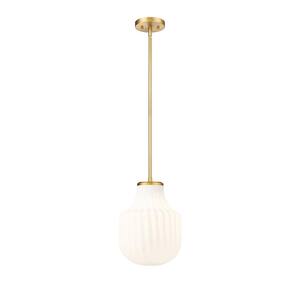 Newbury 60-Watt 1-Light Modern Gold Pendant-Light with White Opal Glass shade, no bulbs included