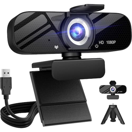 1080P Full HD Webcam with Built-in Microphone and Rotatable Tripod