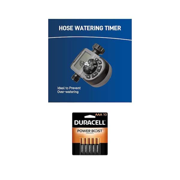 1-Outlet Programmable Hose Watering Timer and Coppertop Alkaline AAA Batteries (10-Pack) Combo