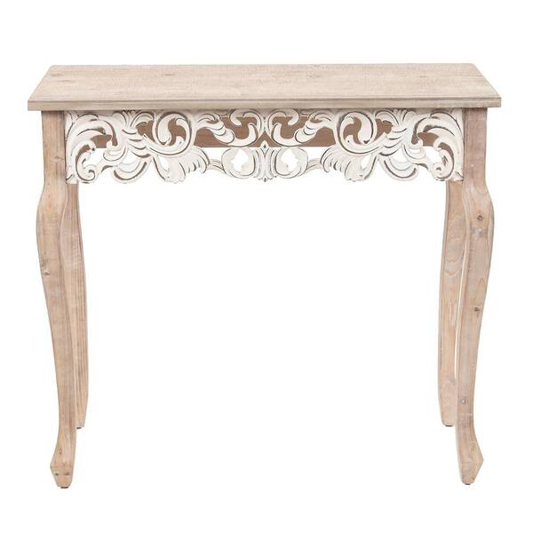 white and natural console table