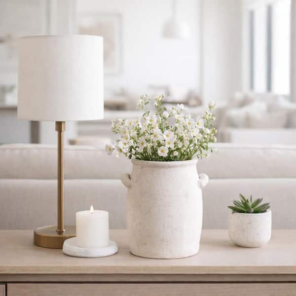 Liv & Skye 8 in. White Pottery Terracotta Amphora Handle Vase with