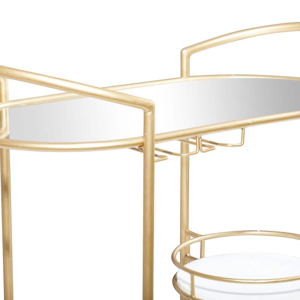 Elegant Gold Oval 3-Tier Marble and Glass Bar Cart with Wheels