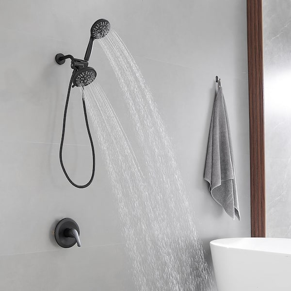 Single Handle 8-Spray Shower Faucet 1.8 GPM with Pressure Balance Valve and Dual Heads in Matte Black
