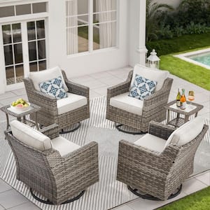 Nyajiah 6-Piece Wicker Patio Conversation Set with Beige Cushions