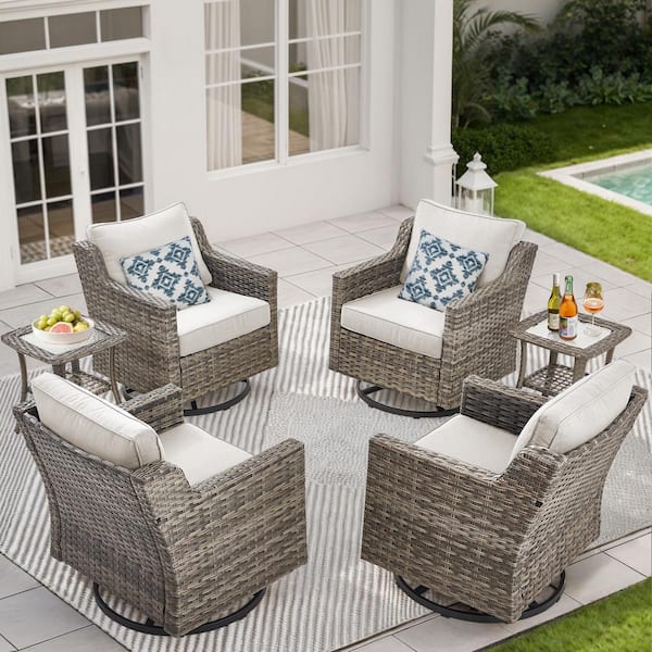 Buenaola Nyajiah 6-Piece Wicker Patio Conversation Set with Beige Cushions