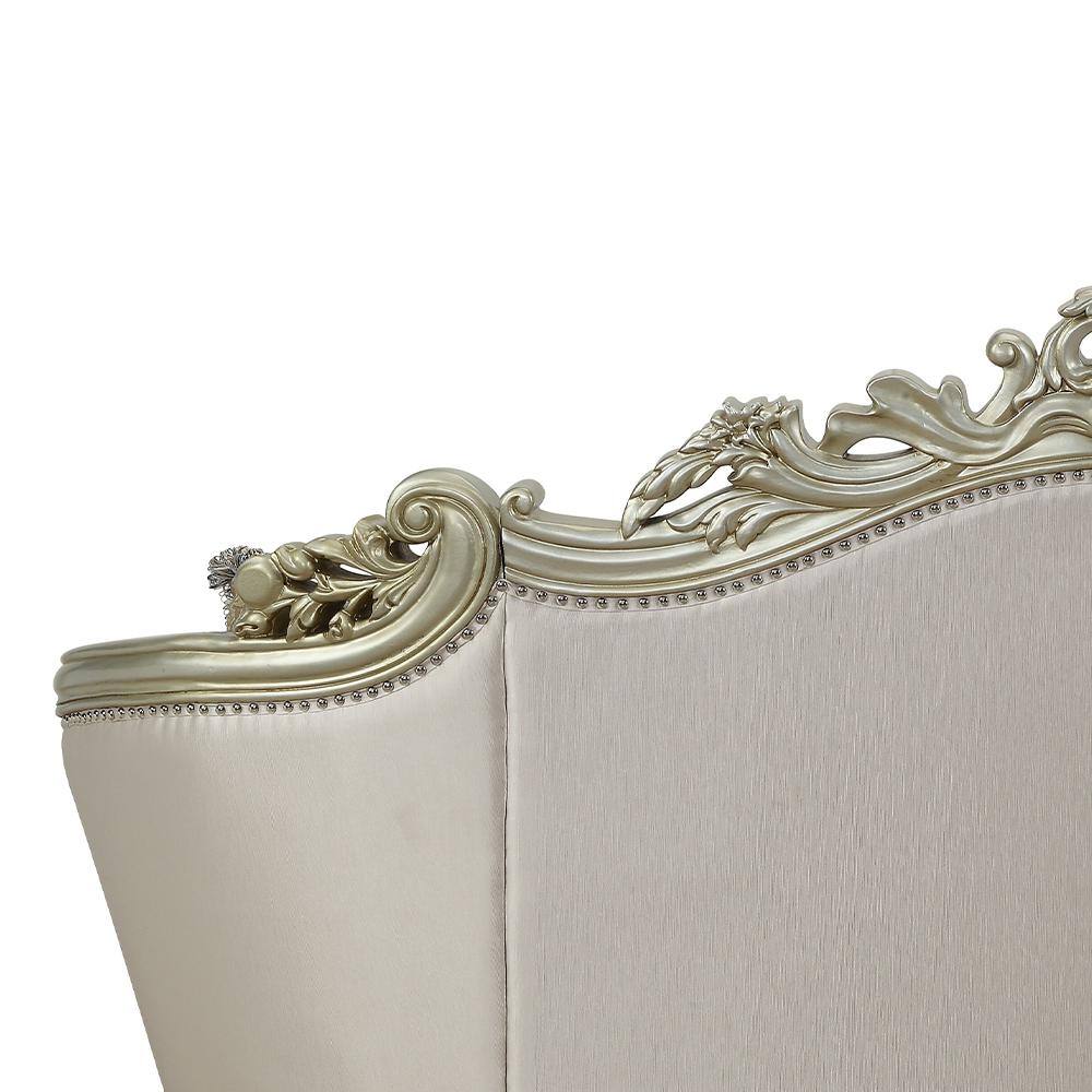 Elegant Antique White Floral Tufted Sofa with Nailhead Trim