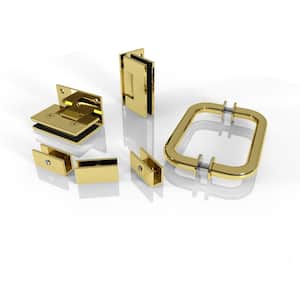 78 in. Wall Hinged Hardware Pack in Polished Brass Bronze with Handle