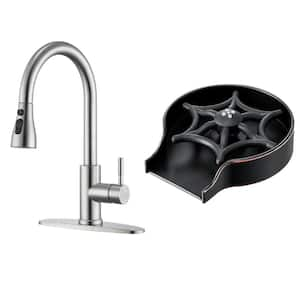 Single Handle Pull Down Sprayer Kitchen Faucet High Arc Stainless Steel Faucet with Glass Rinser in Oil Rubbed Bronze