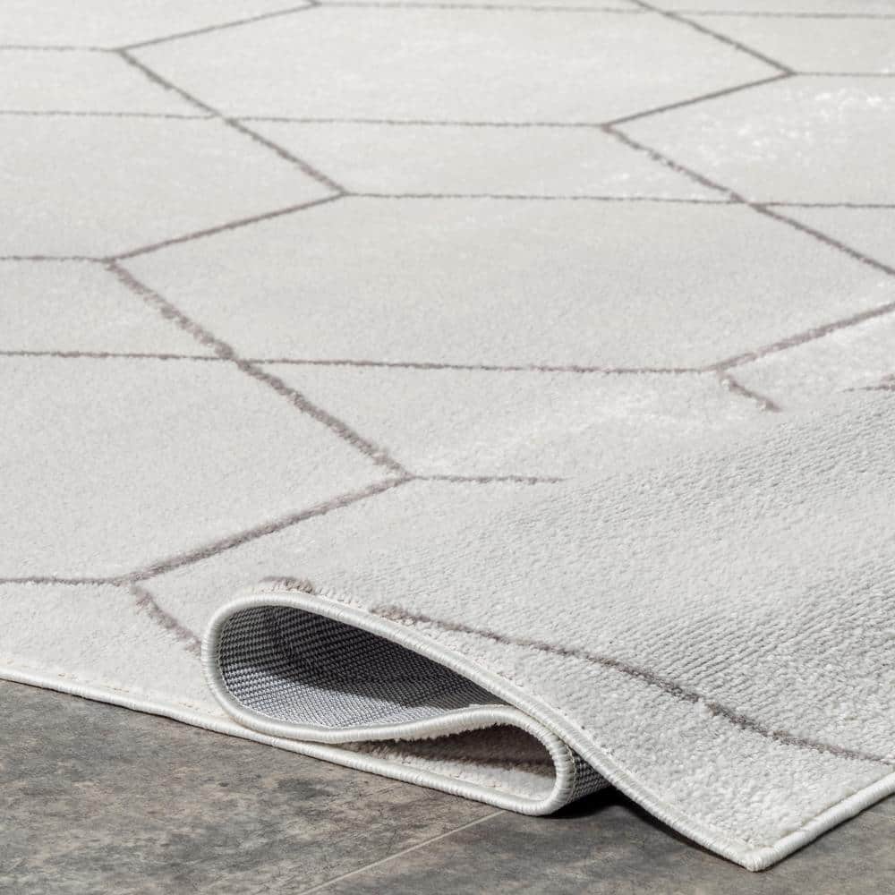 Beige Geometric Honeycomb Synthetic Area Rug, 6'7" x 9'