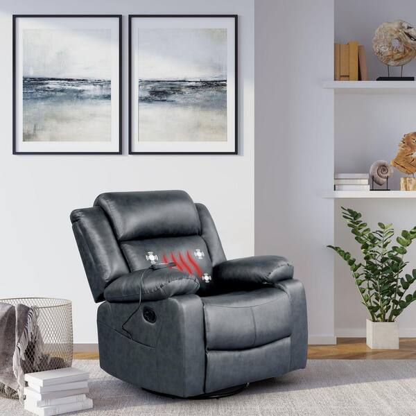 Relax A Lounger Leah Dark Grey Faux Leather Swivel Recliner with