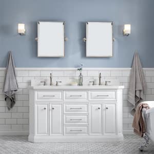 Palace 60 in. W Bath Vanity in Pure White with Quartz Vanity Top with White Basin and Polished Nickel F2-0012 Faucets