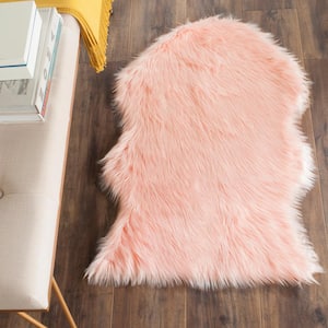 Faux Sheep Skin Pink 3 ft. x 5 ft. Solid Gradient Area Rug