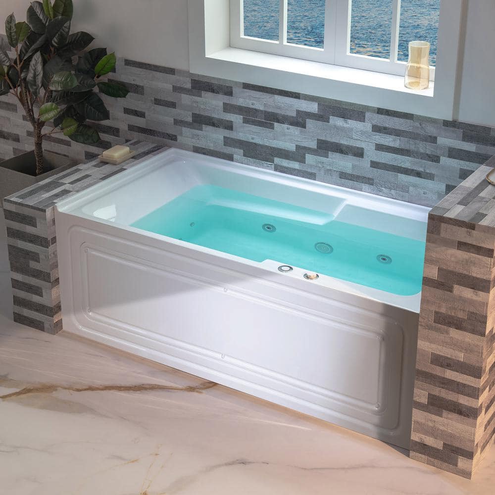 60'' White Acrylic Freestanding Heated Whirlpool Bathtub